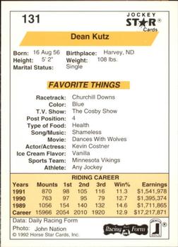 1992 Jockey Star #131 Dean Kutz Back